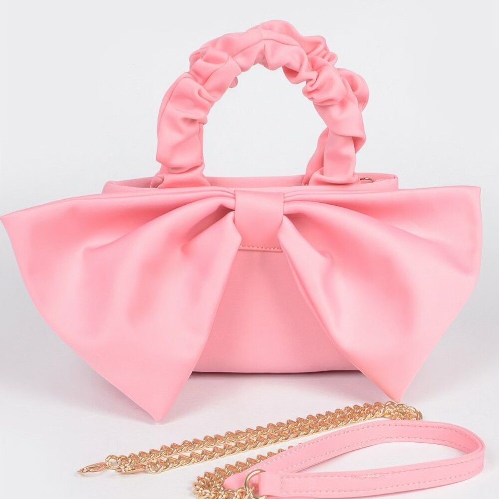 Nylon Top Handle Bag With Bow Front Clutch